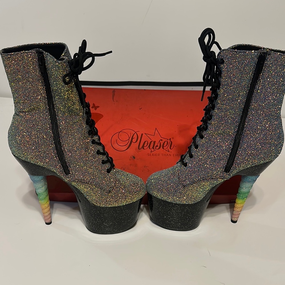 Pleaser Rainbow Glitter Platform Ankle Boots - Multicolor